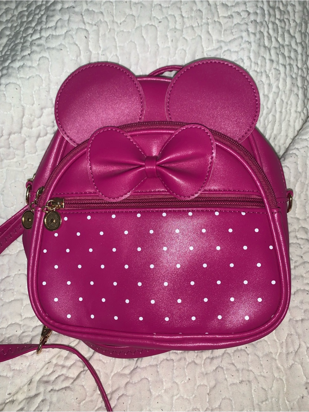Hot Pink Mouse Ear Bow Convertible Mini Backpack Shoulder Purse